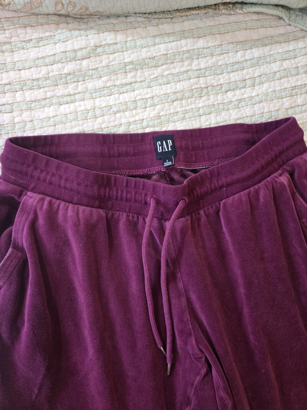 GAP Velour Drawstring Lounge Pants - Berry Plum L Petite - Picture 2 of 7